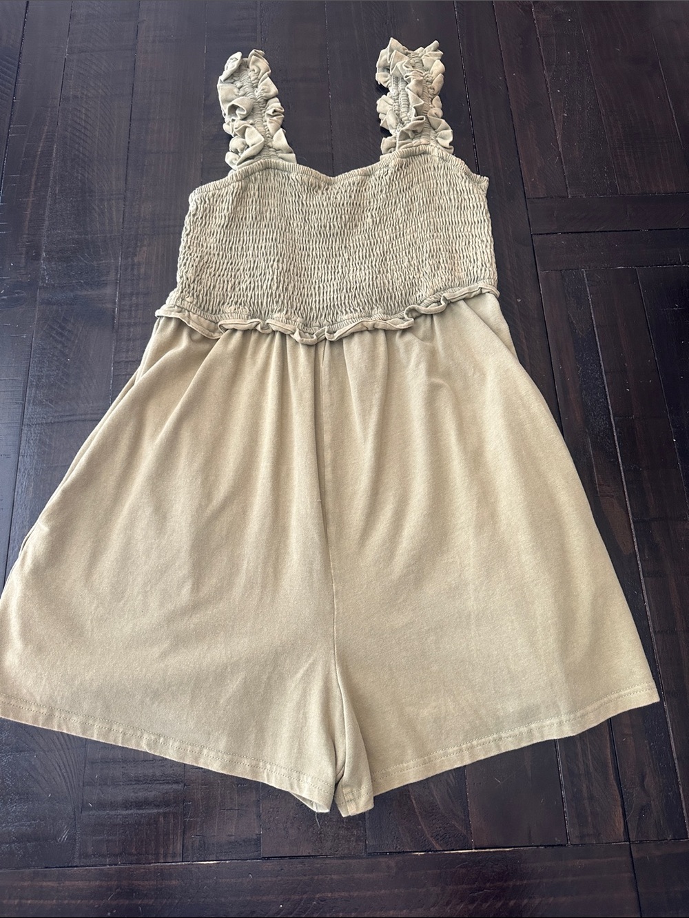 Smocked Light Green Romper with Ruffle Straps